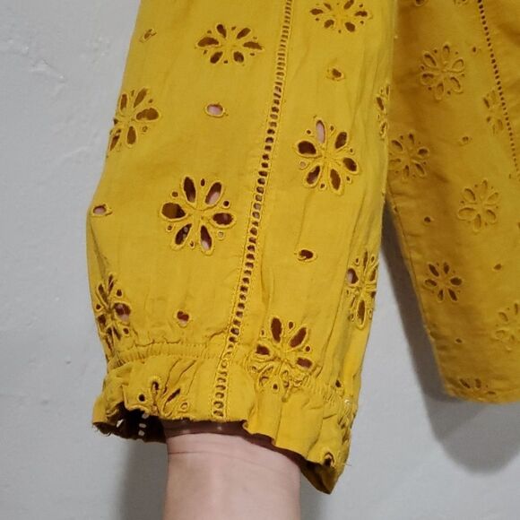 J. Crew Mustard Eyelet Long Sleeve Mock Neck Ruffled Top Size XS - Picture 5 of 13